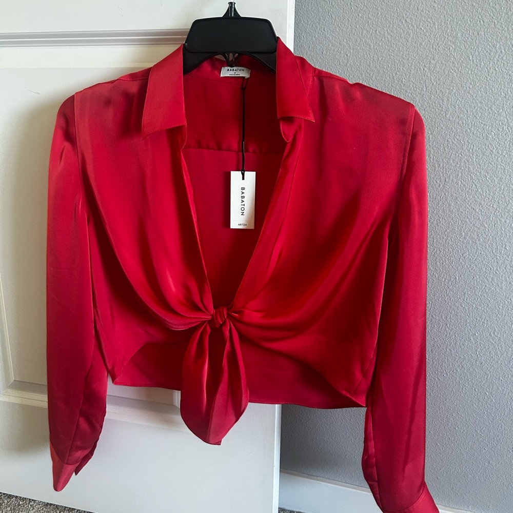 Babaton Bold Red Satin Crop Top